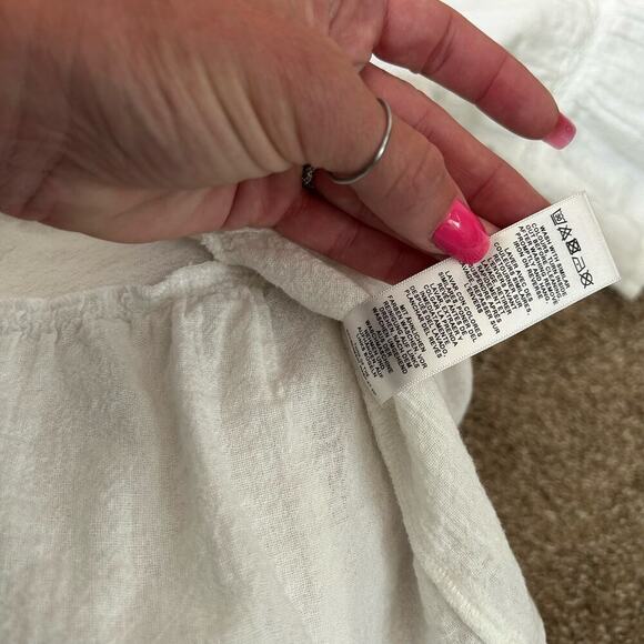 Asos blouse top flowy white 100% cotton lightweight V-neck tie 3/4 sleeve SZ M - Picture 6 of 9